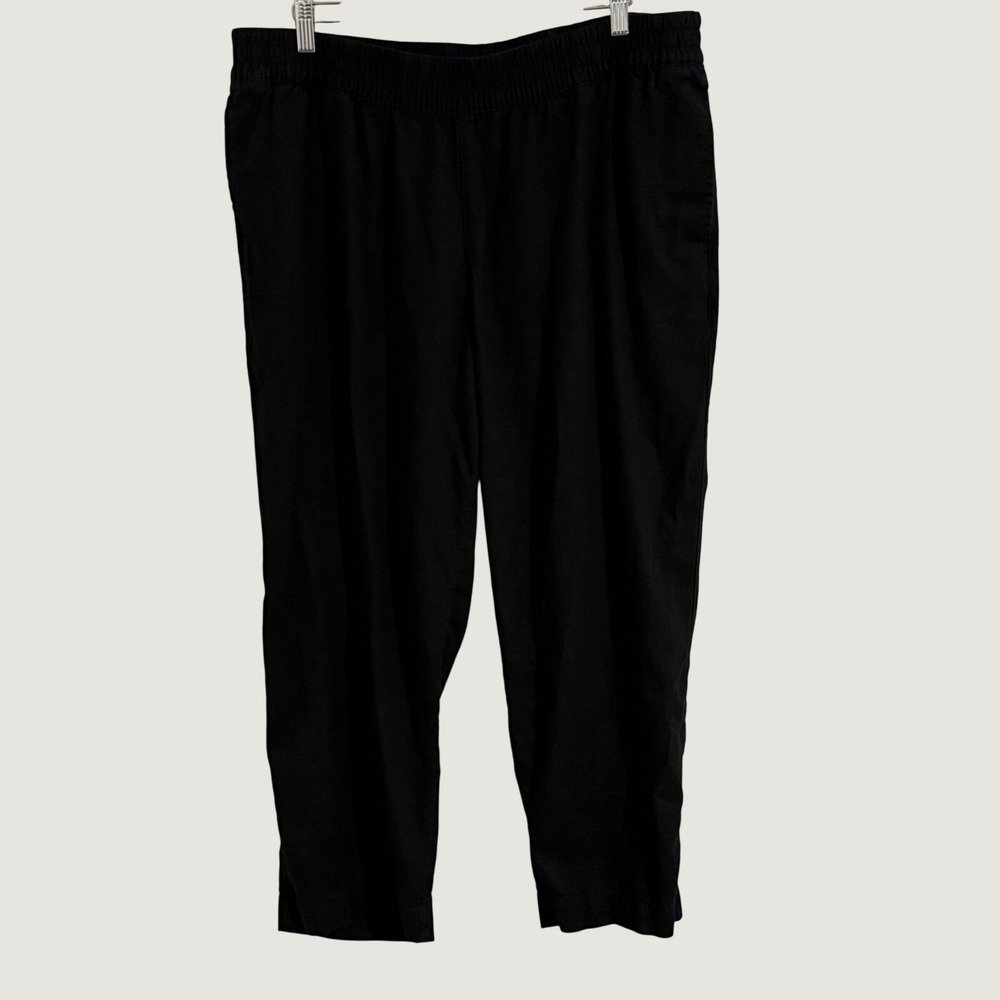 Old Navy Linen Blend Straight Pants Women XL Black High Rise Coastal Lightweight